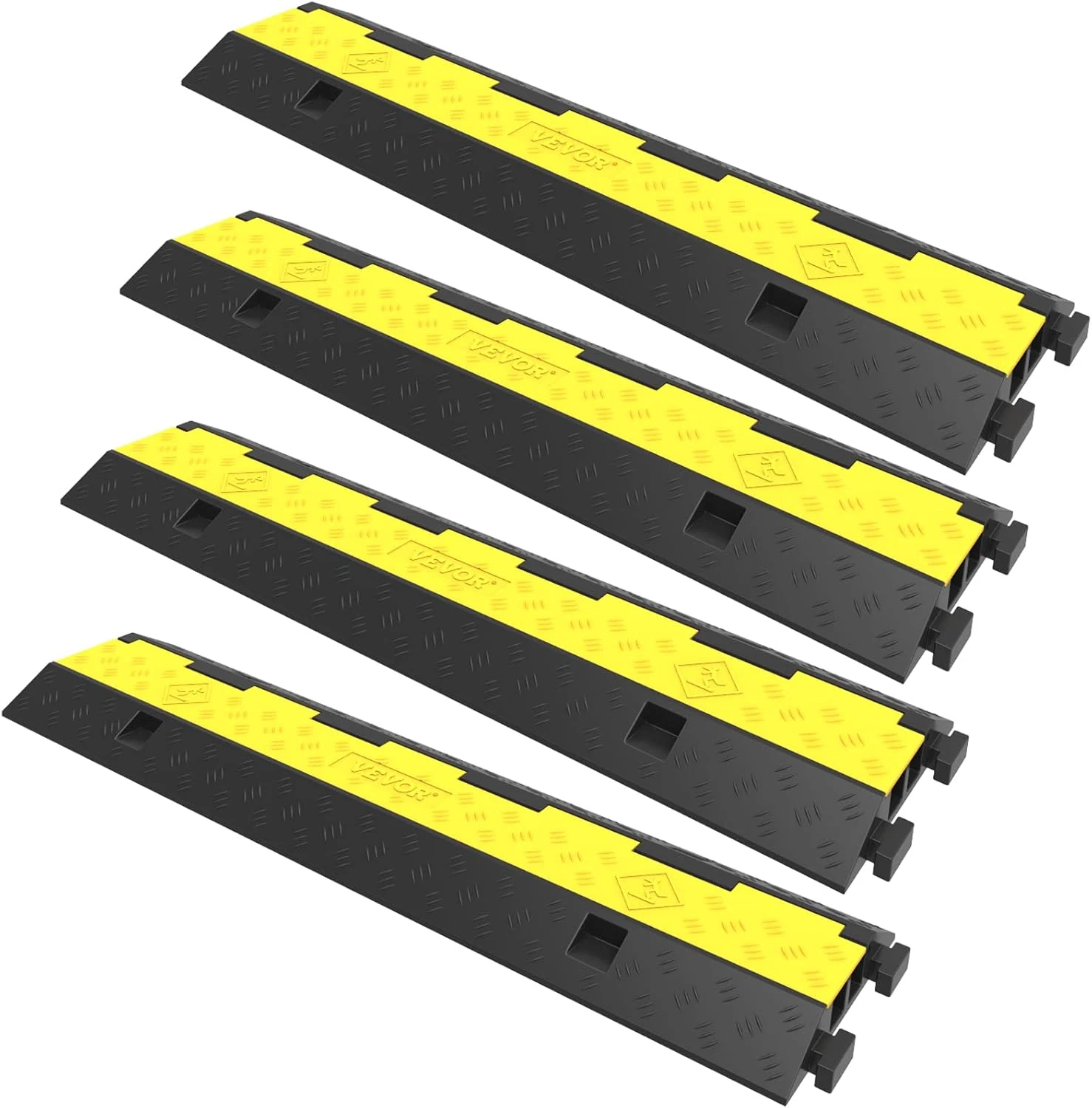 VEVOR Cable Protector Ramp, 4 Packs 2 Channels Rubber Modular Speed Bumps (11,000 lbs capacity)