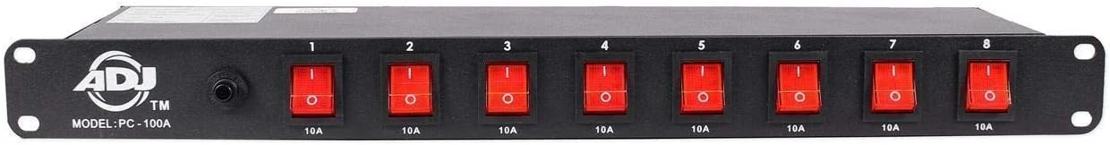 American DJ 8 channel AC power strip with 15 amp breaker and 8 on/off toggle switches (PC-100A)