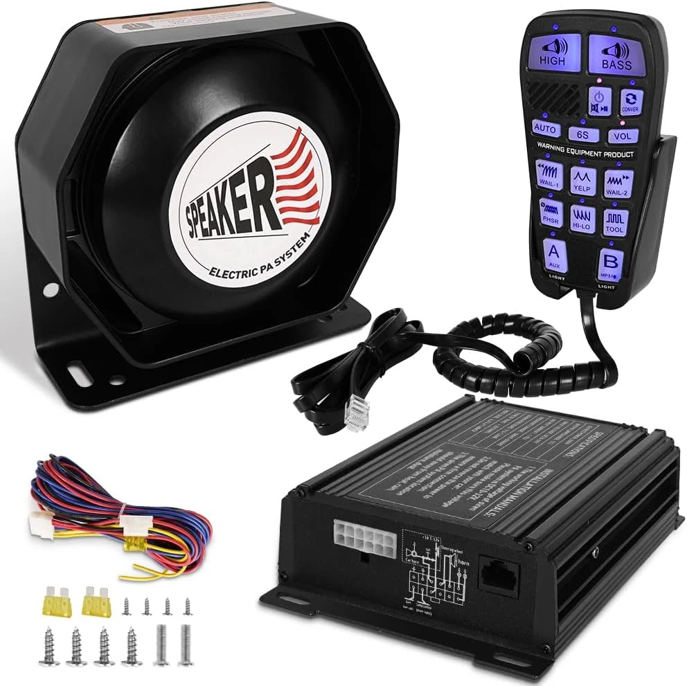 Emergency Police Siren 200W Multi-Tones PA System Slim Speaker Sirens