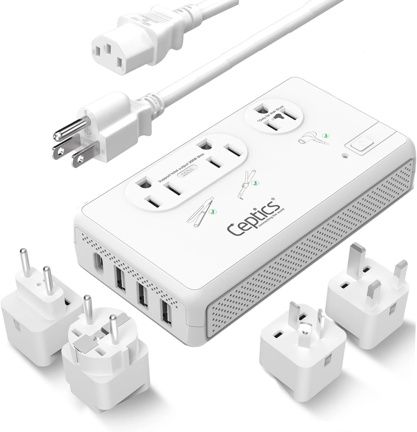 Ceptics 2000W Voltage Converter for Travel, 220V to 110V Converter with USB-C PD