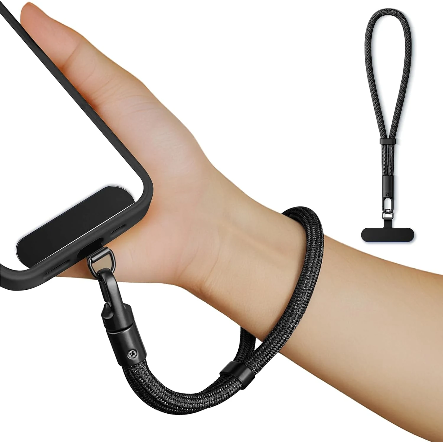 saxsion Lanyard for Phone, Self-Locking Phone Wrist Strap with 0.4mm Ultra-Thin Clip & 360° Hook, Anti-Drop Strap (Black)
