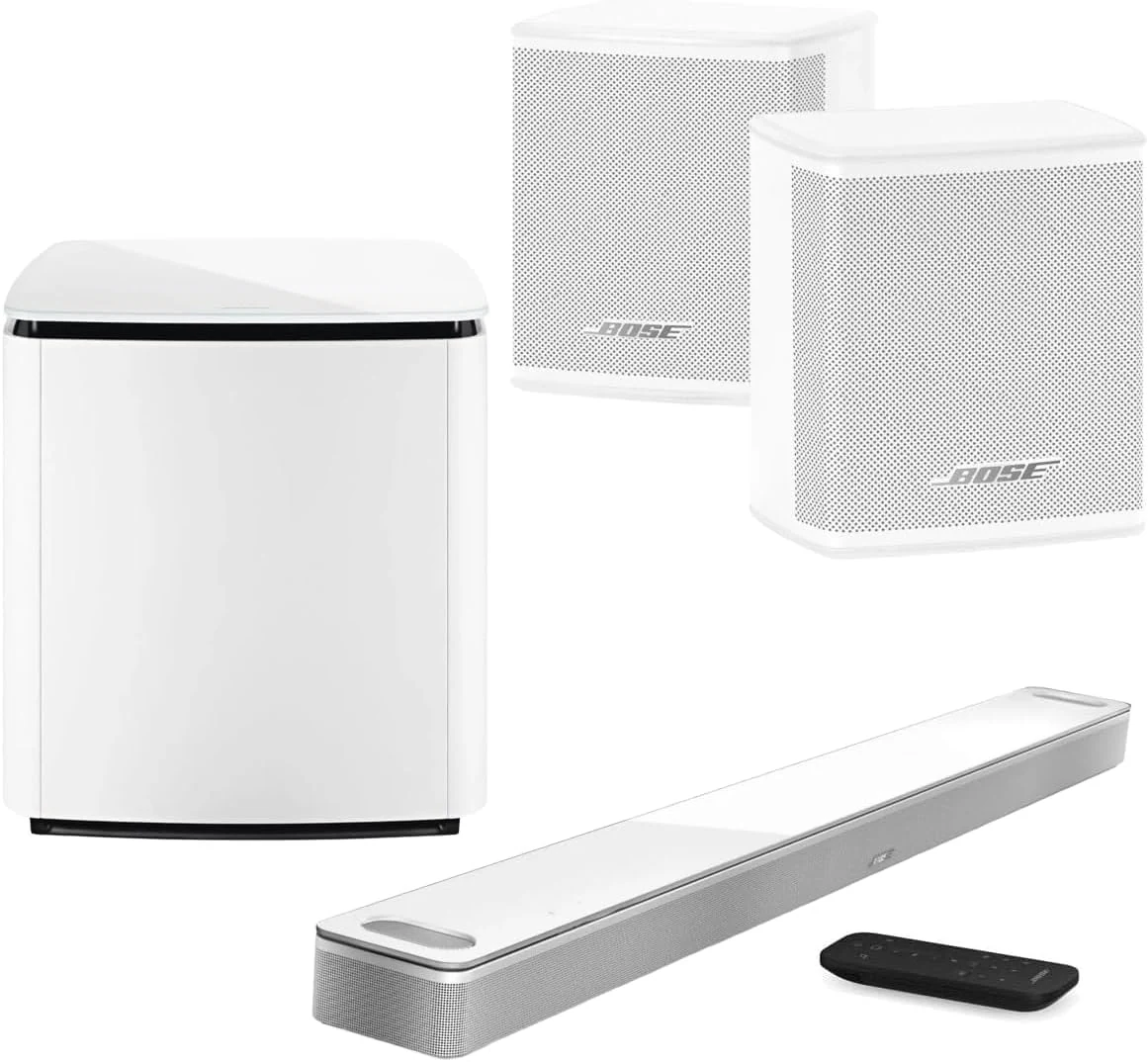 Bose Home Theater System Smart Ultra Dolby Atmos Soundbar, Bass Module 700 2X Wireless Surround Speaker (White)