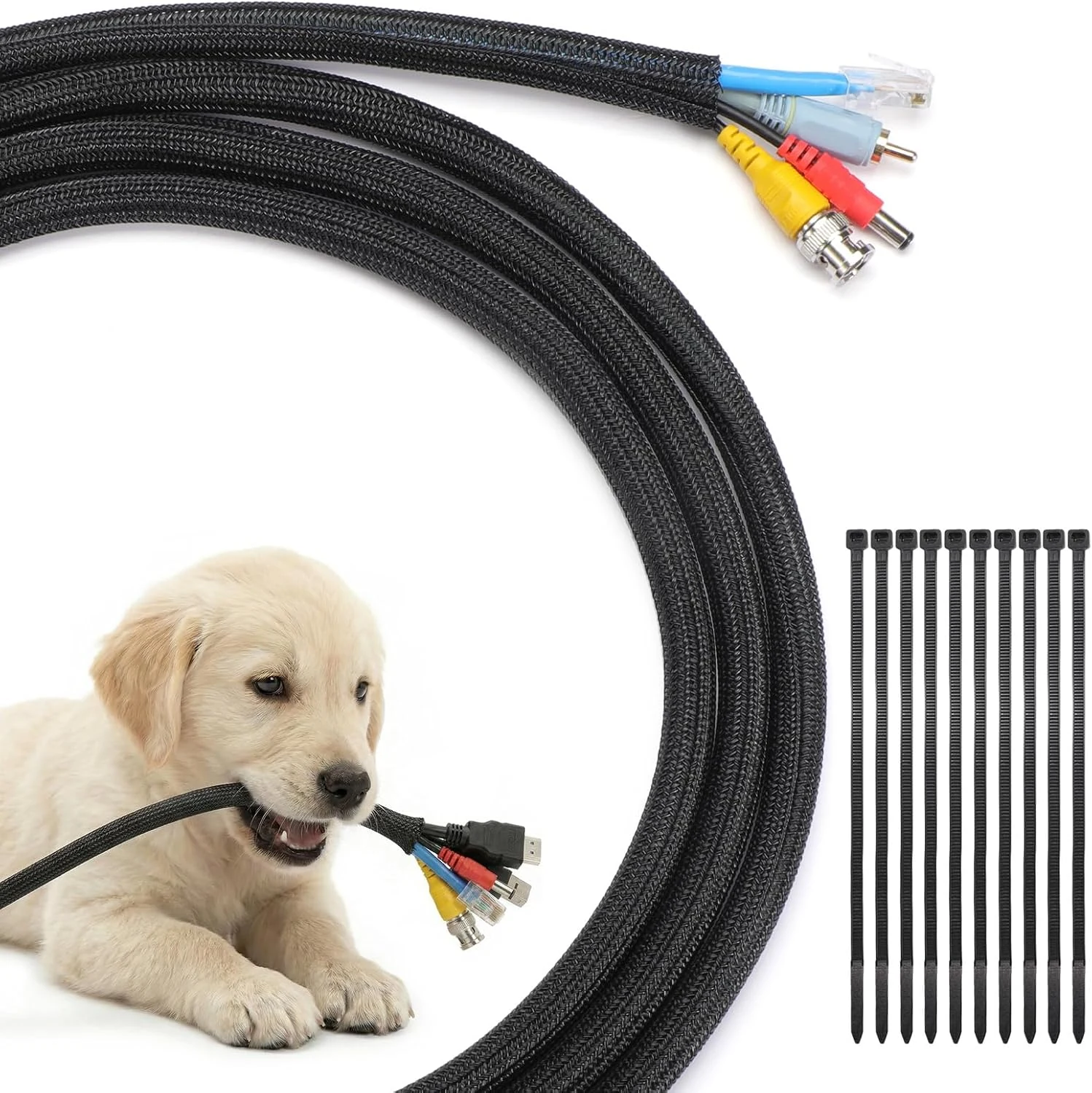 Yecaye 10ft - 1/2 inch Cable Sleeve Cord Protector (Black)