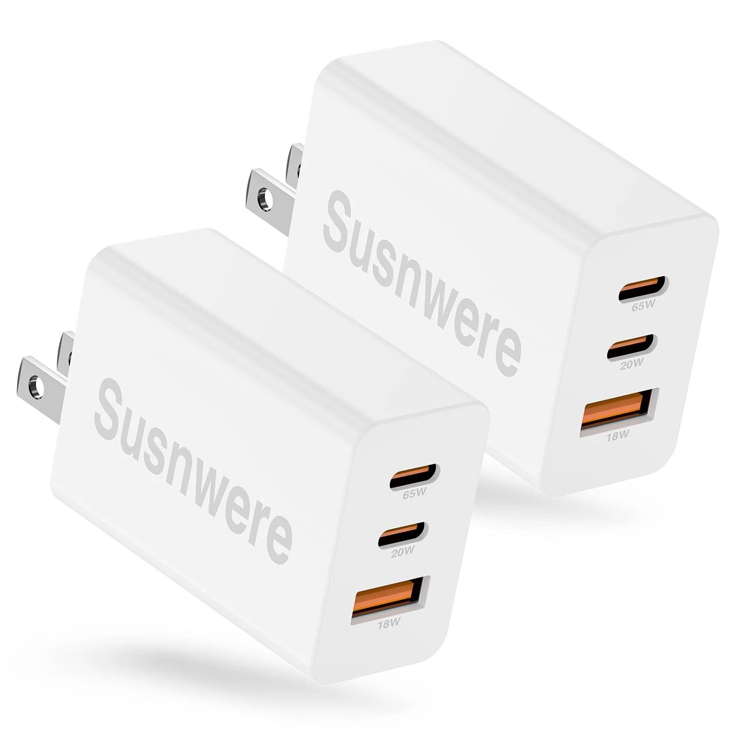 Susnwere 65W Dual USB C Charger Block, 3-Port 100W Fast