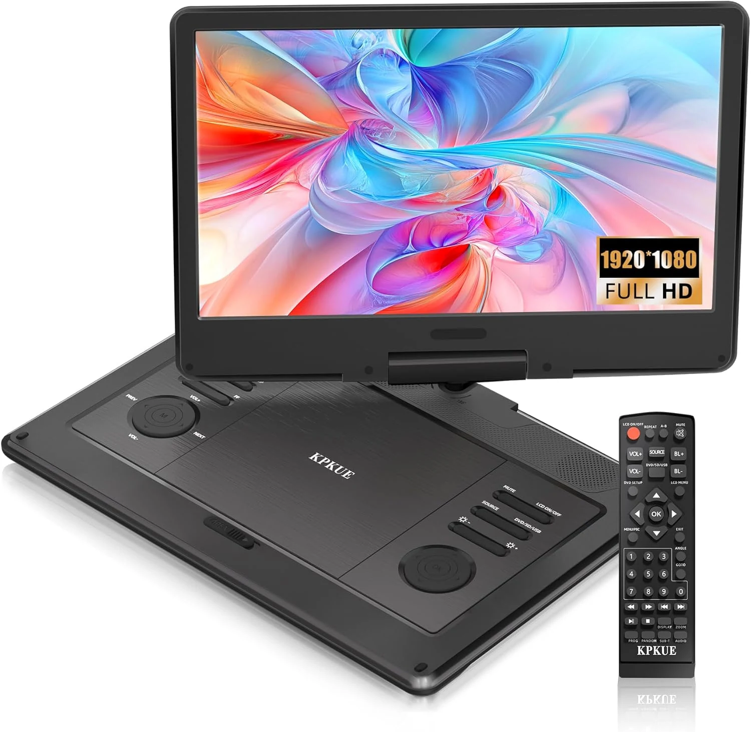 KPKUE 15.6" FHD Portable DVD Player with 13.3" Swivel Screen