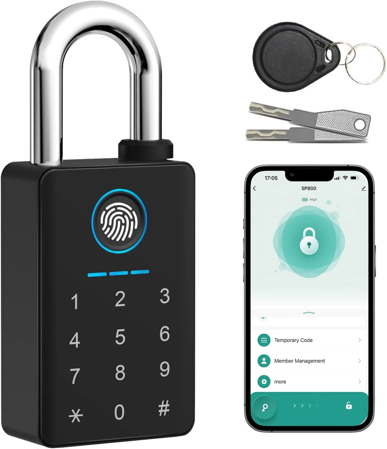 Aurosmart heavy duty fingerprint padlock with key, smart gate lock with keypad, keyless entry digital combination lock (Tuya app)