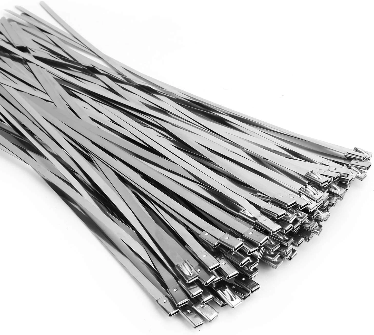 Metal Zip Ties (100PCS 11.8 Inch), 304 Stainless Steel, Heavy Duty Self-locking Cable Ties