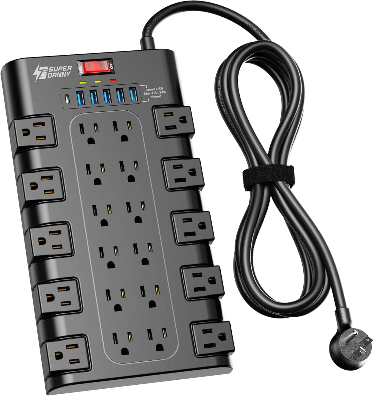 SUPERDANNY Surge Protector Power Strip with 22 AC Outlets and 6 USB Ports