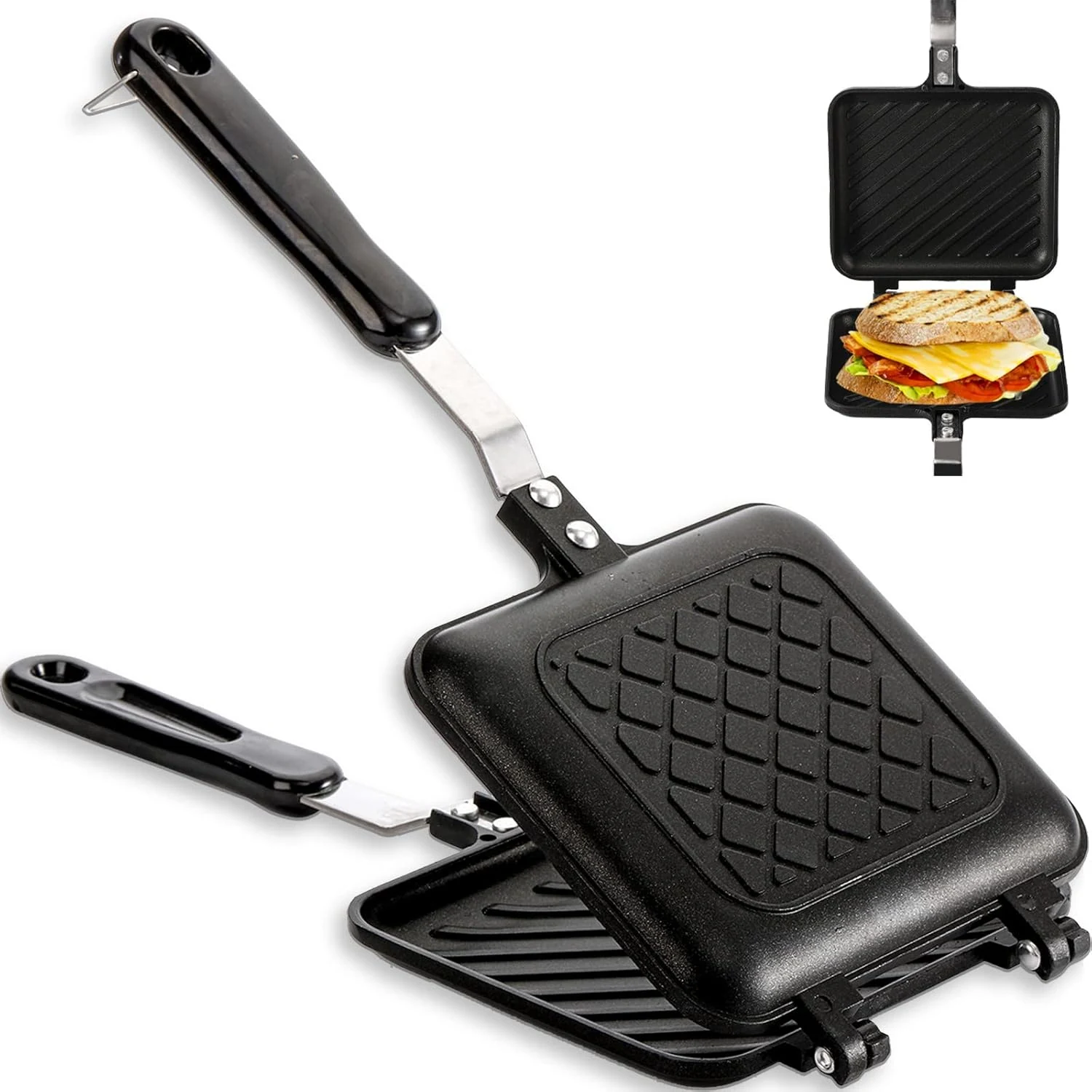 ZOOFOX Sandwich Maker, Grilled Sandwich and Panini Maker Pan with Non-Stick Plates, Stovetop Toasted Sandwich Maker Aluminum Flip Pan