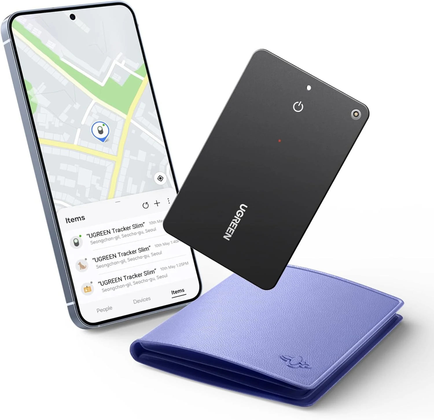 UGREEN FineTrack Slim S (Samsung Only) Wallet Tracker Card, 1-Year Rechargeable Bluetooth Tracker Card Finder