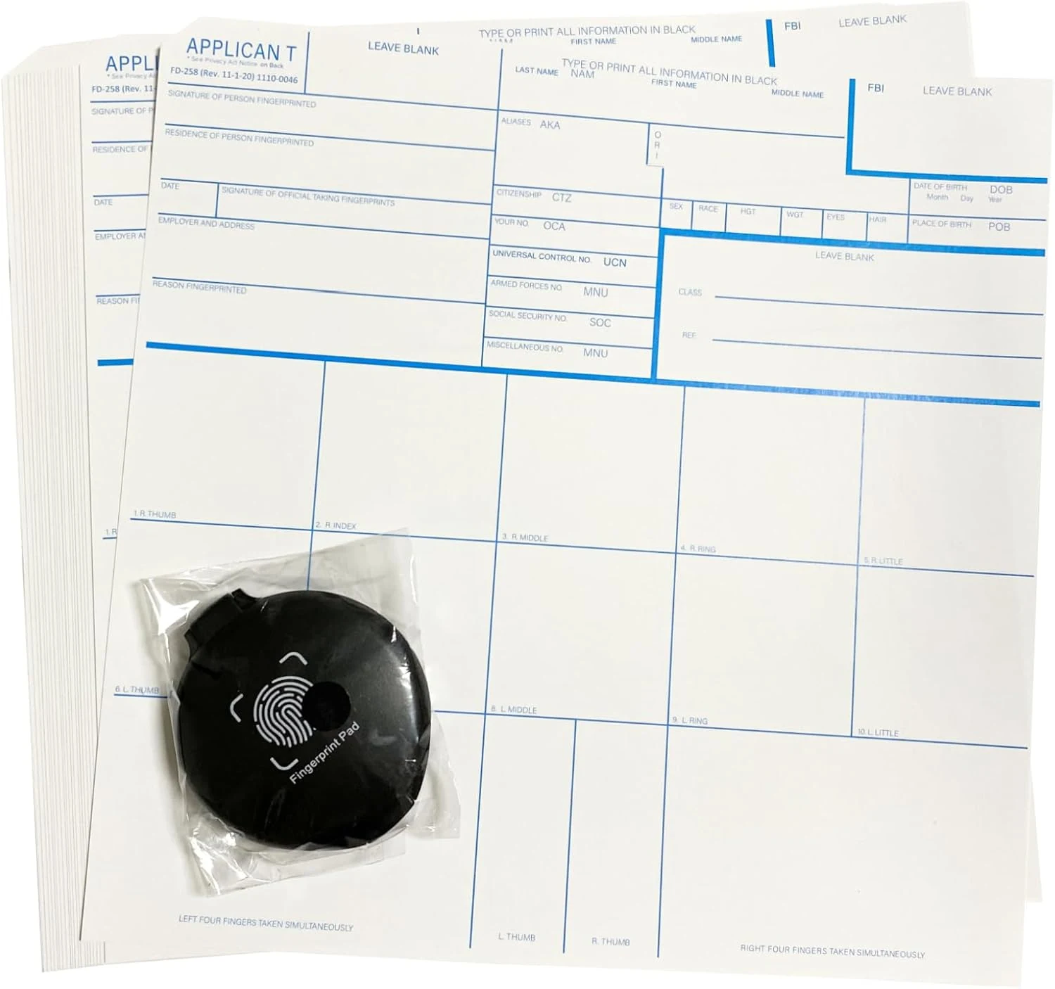 30 Pack FD-258 Fingerprint Kit - Includes Reusable Ink Pad, Instructions, Newest Version (11-1-20)
