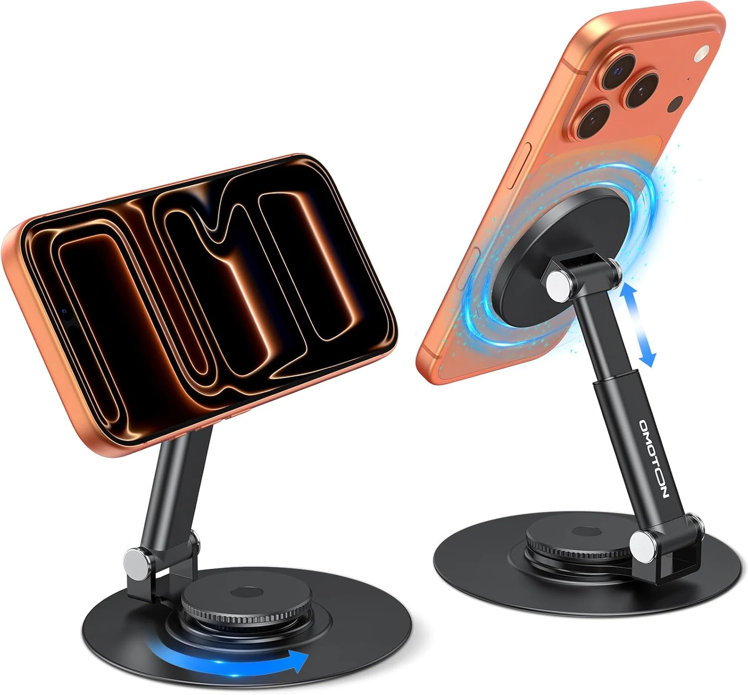OMOTON MS05 360° Rotating Magnetic Phone Stand for MagSafe, [Height Adjustable] Foldable Cell Phone Stand