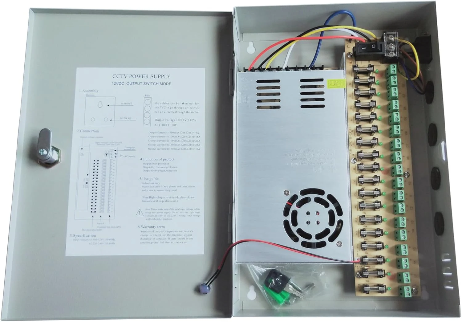 Yuarisx 18 Channel/Port DC 12V 30 Amp Security Camera Power Supply Distribution with Metal Box