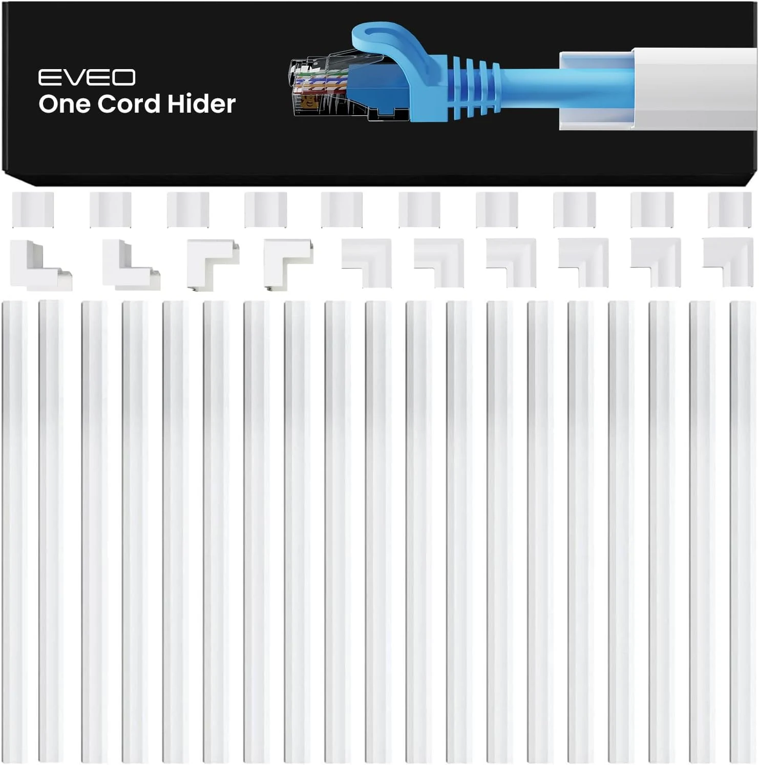 EVEO Cable Hider - One Cord Hider 300” Cord Cover Wall Cable Hider (White, Small)