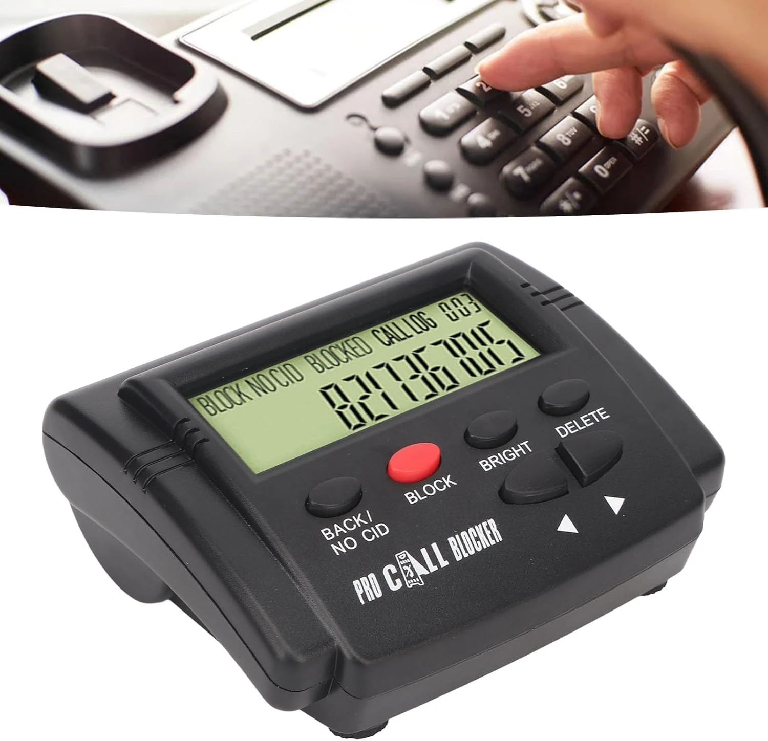 Caller ID Box, Call Blocking Device, Brightness Adjustable Dual Plug Design ABS Call Blocker, 2000 Groups Convenient with LCD Display for Landline