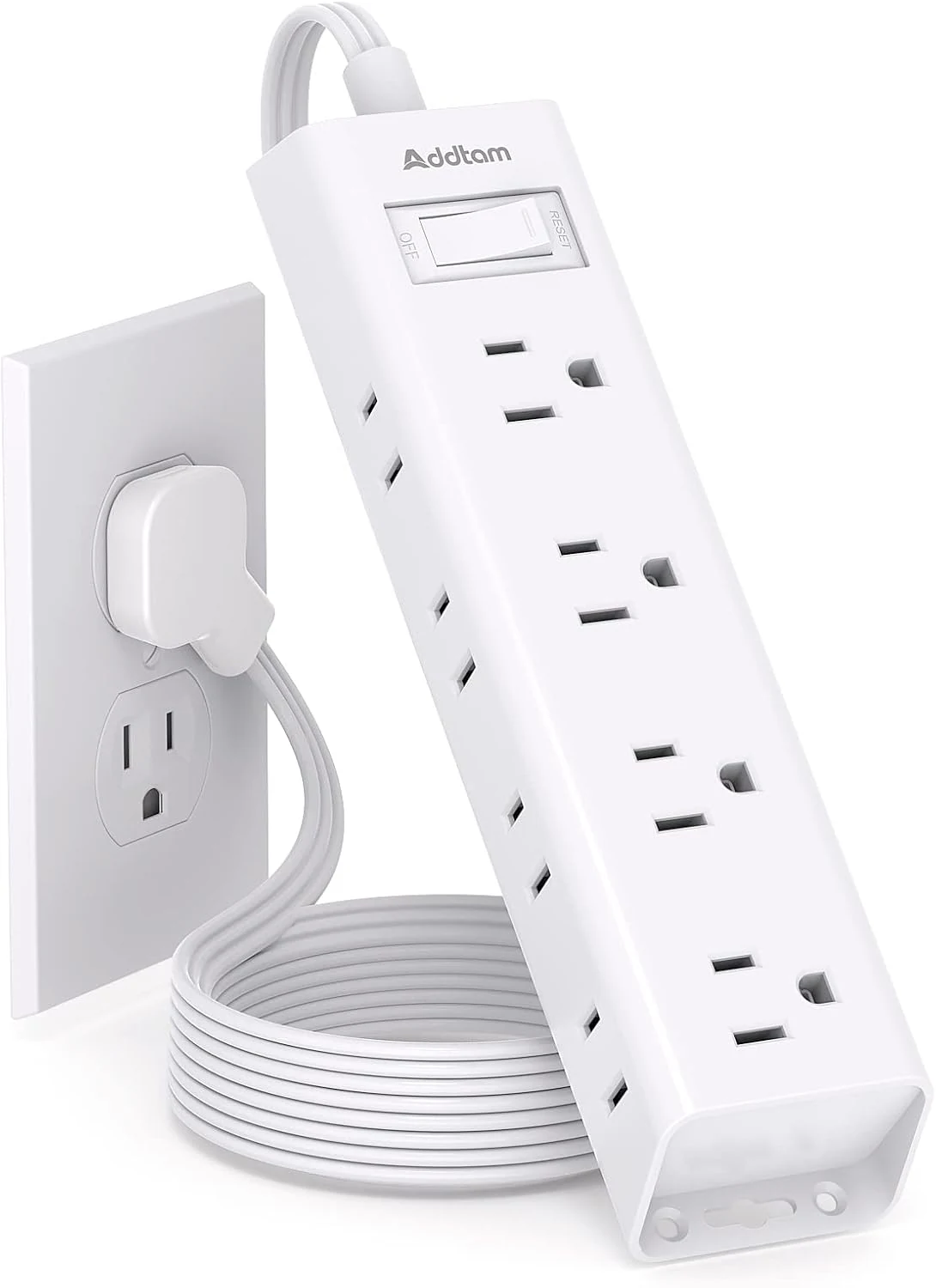 Addtam 12-Outlet Ultra-Thin Flat Plug Power Strip (1050J Surge Protector, Wall Mount)