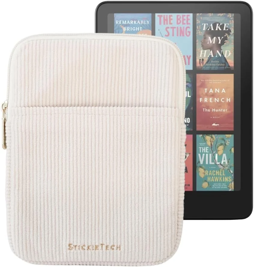 StickieTech Kindle Sleeve - Cute Corduroy 8x6.25 inch Case, Cream Kindle Pouch, 2 Pockets