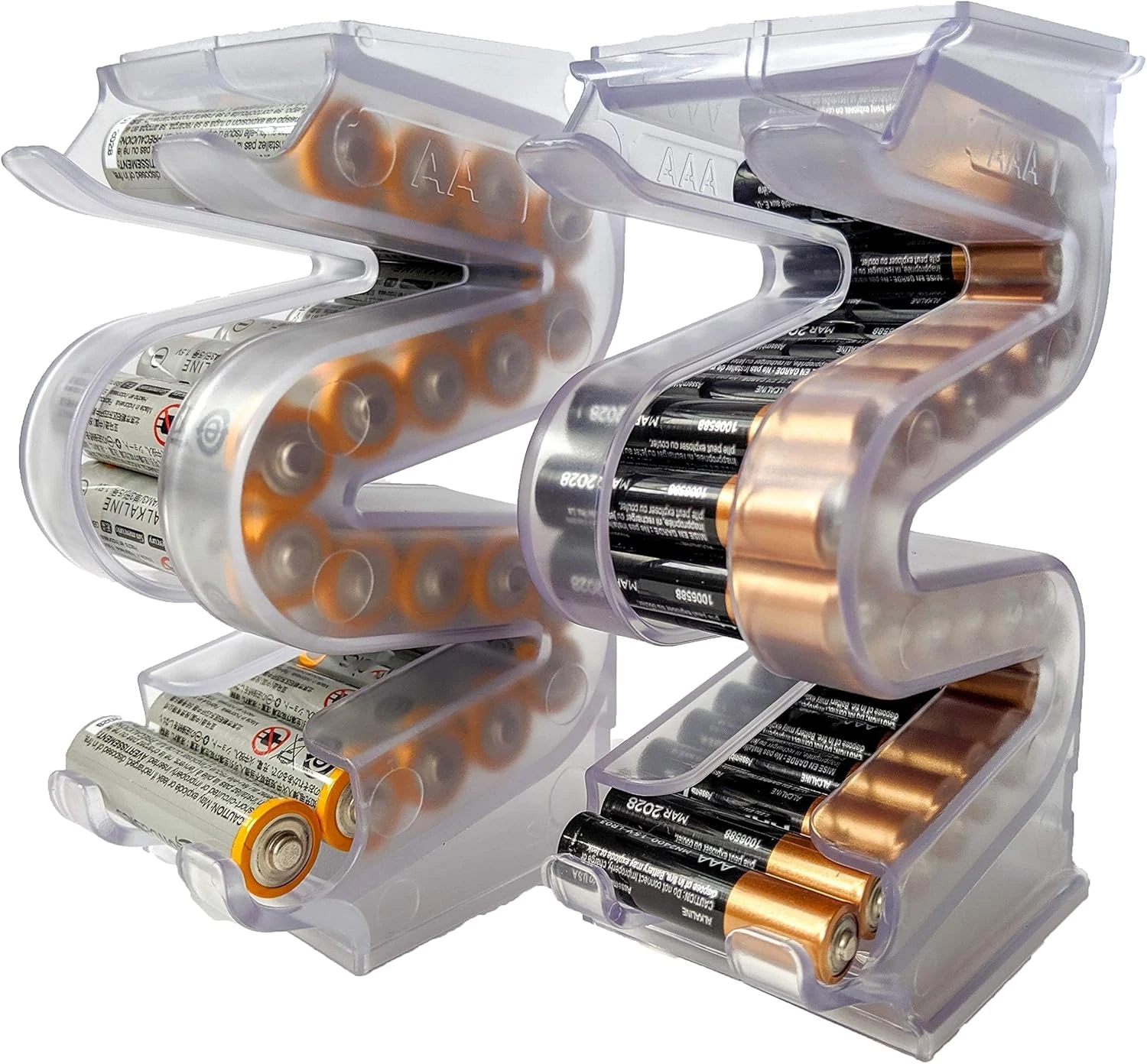 Kalinar Battery Ladder Organizer Case for AA & AAA Batteries (2-Pack, FIFO Dispenser)