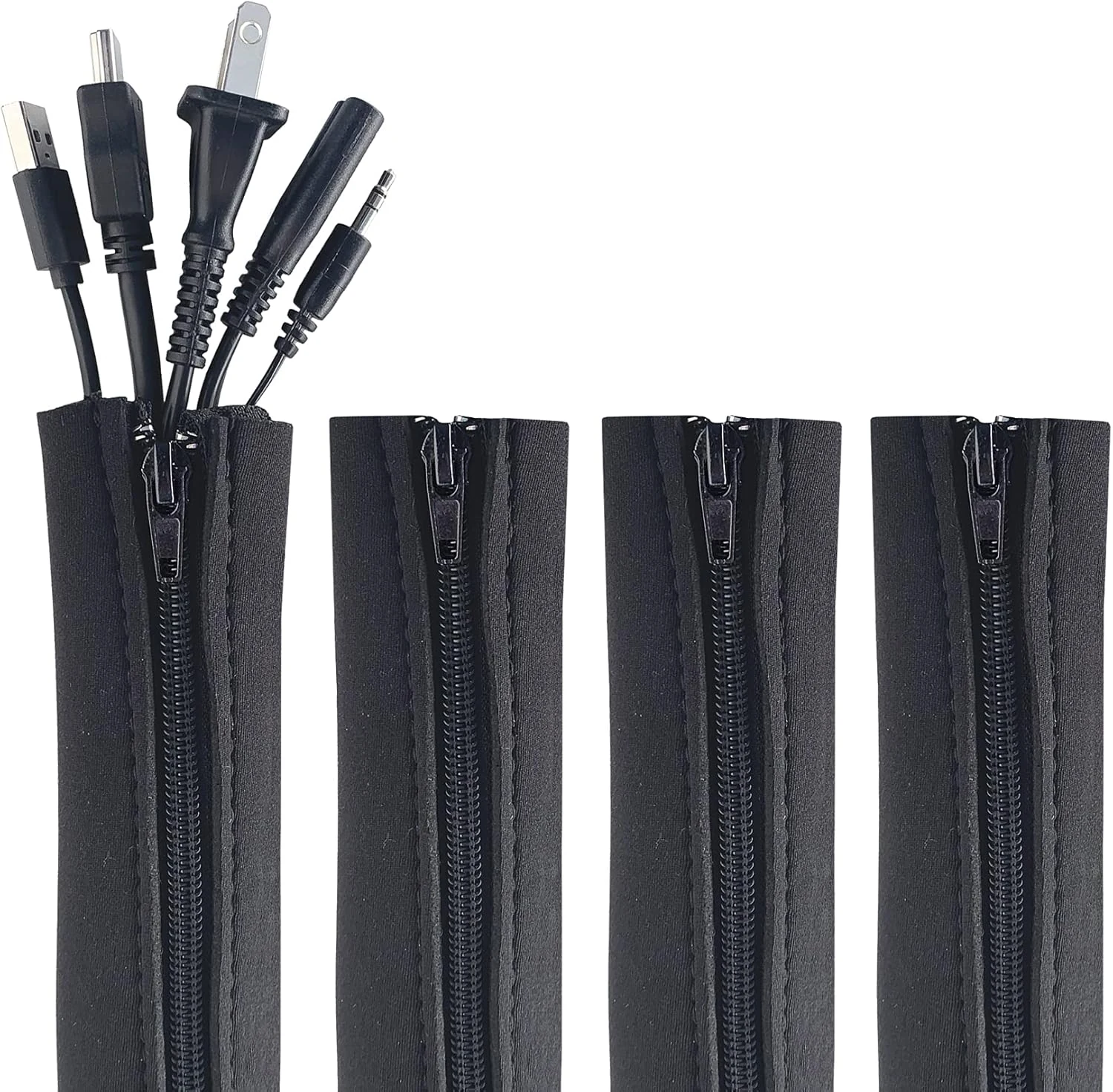 Zipper Cable Sleeve by Wrap-It Storage - 24" x 4" (4-Pack) Black