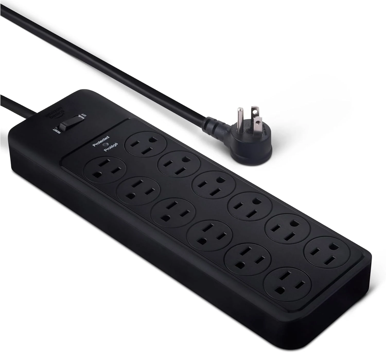 Amazon Basics 12-Outlet Surge Protector Power Strip, 4000 Joules, 8ft Extension Cord, Rectangle, for Home, Office, Gaming Room, Black