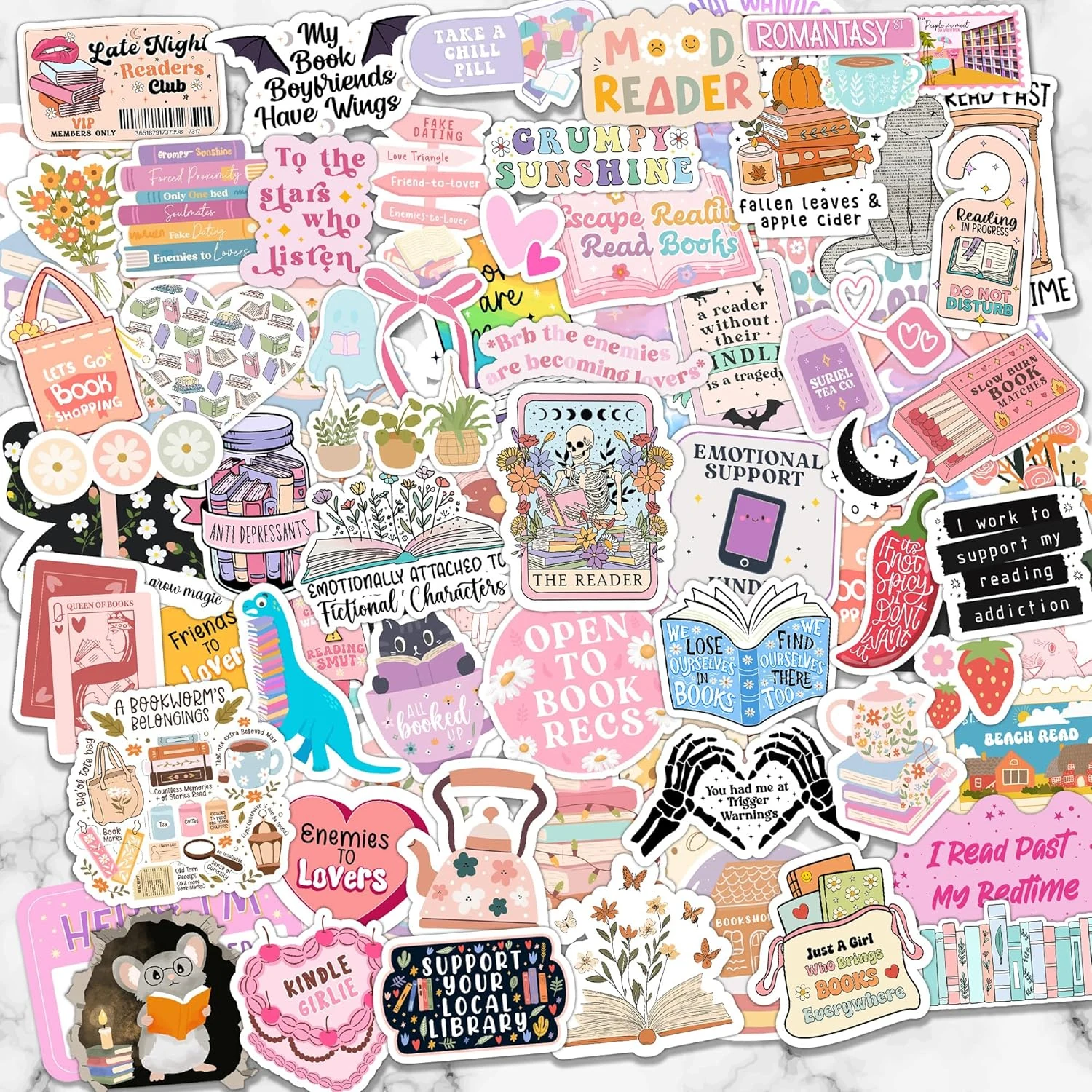 216 PCS Book Stickers for Kindle, Bookish Sticker Pack for IPAD, Laptop, Ebook Readers Cute Booktok Vinyl Decals Water Bottle Girls Holographic Waterproof Smut Romance