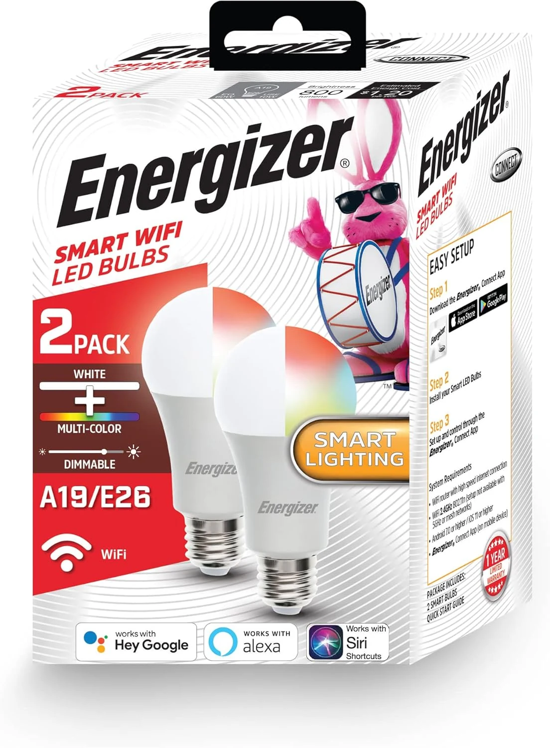 Energizer SMART RGBW A19 Bulb - 2 Pack