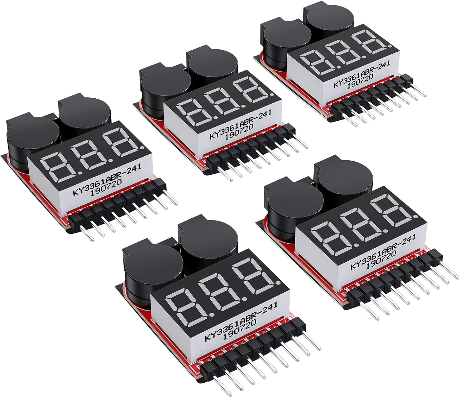 CAMWAY 5PCS 2in1 1-8s Lipo Battery Voltage Tester, RC Low Voltage Buzzer Alarm