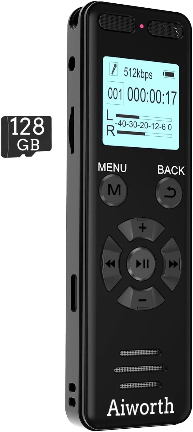 Aiworth E36 136GB Digital Voice Recorder (Voice Activated, Dual-Mic)