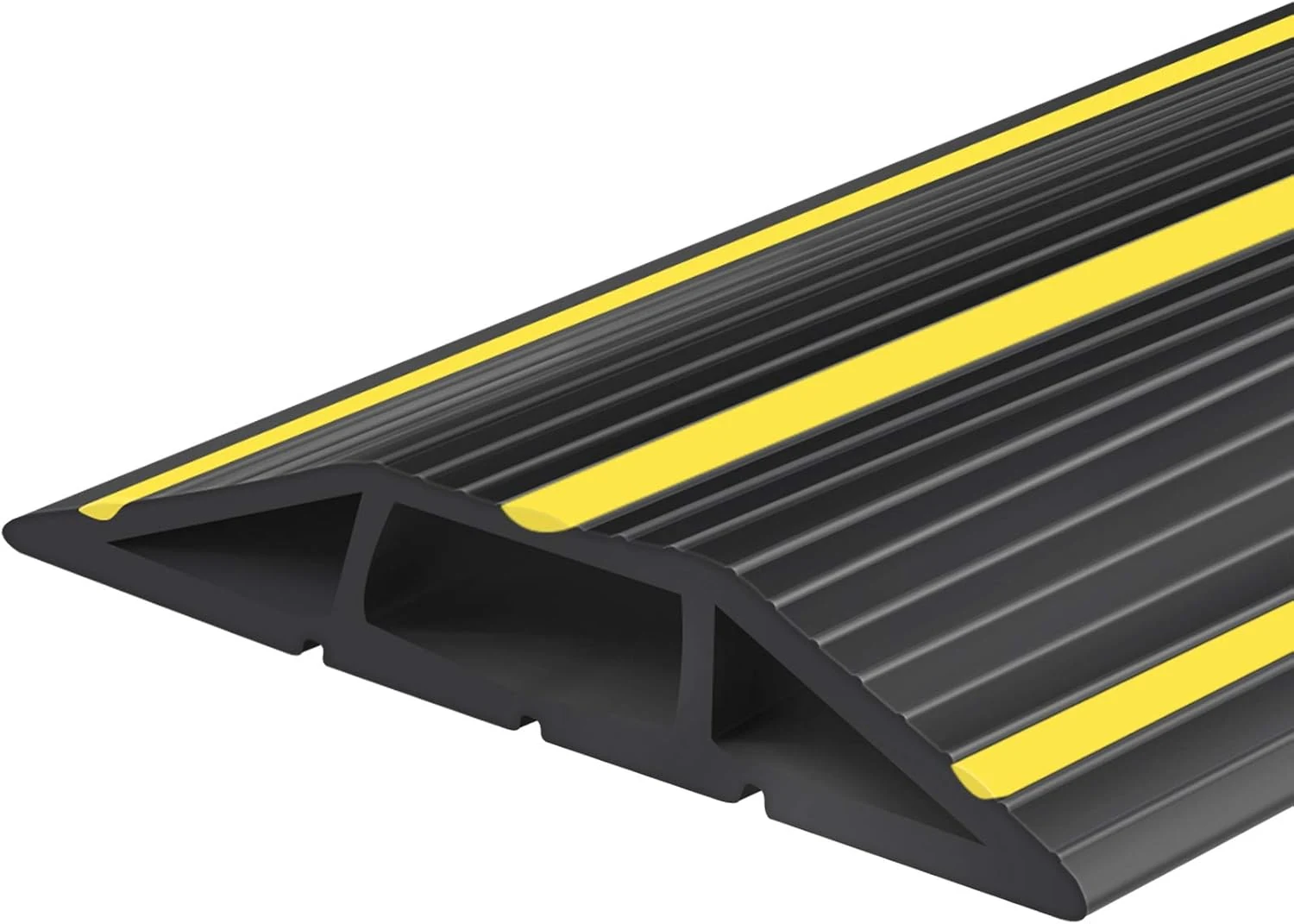 10Ft Cord Covers for Wires on Floor, 3-Channel Floor Cord Cover with Anti-Slip Base & Yellow Warning Strips