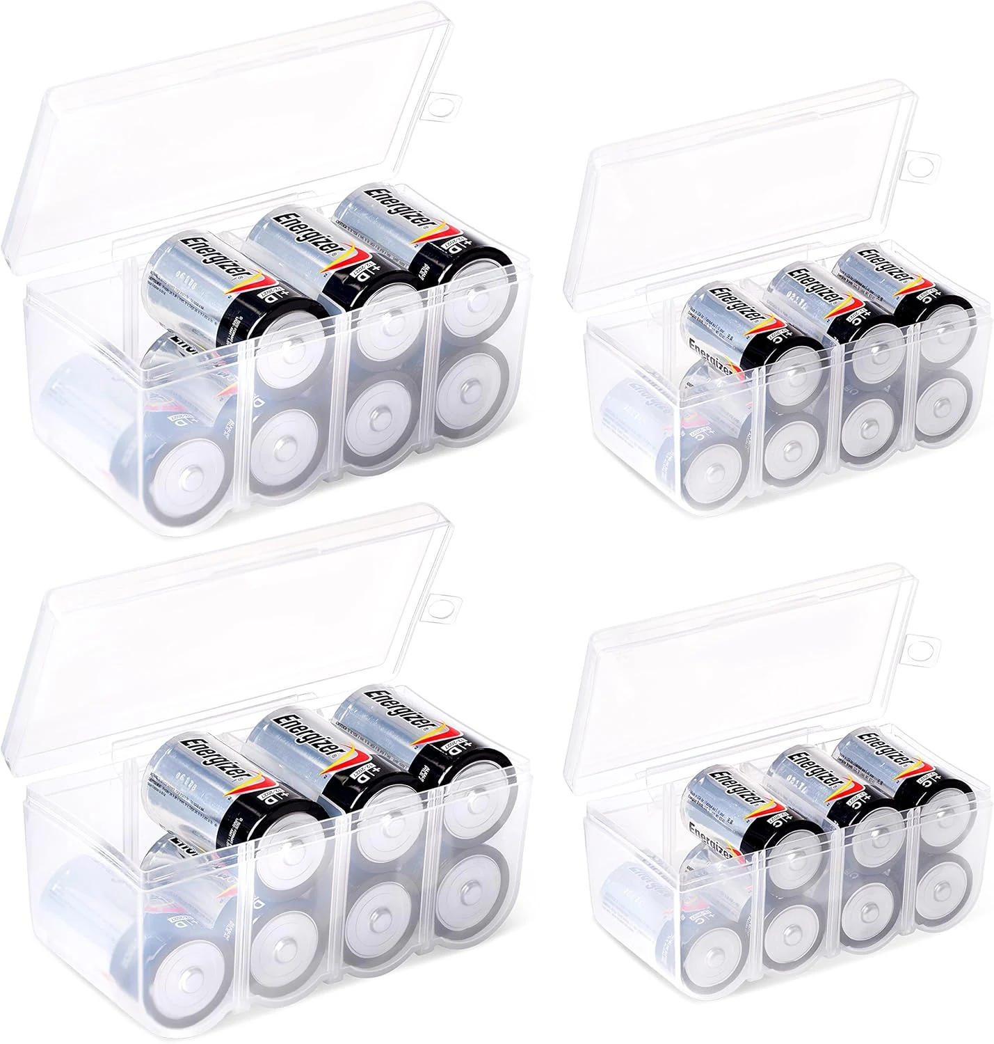 GlossyEnd Set of 4 - Two C and Two D Battery Storage Box (Clear)