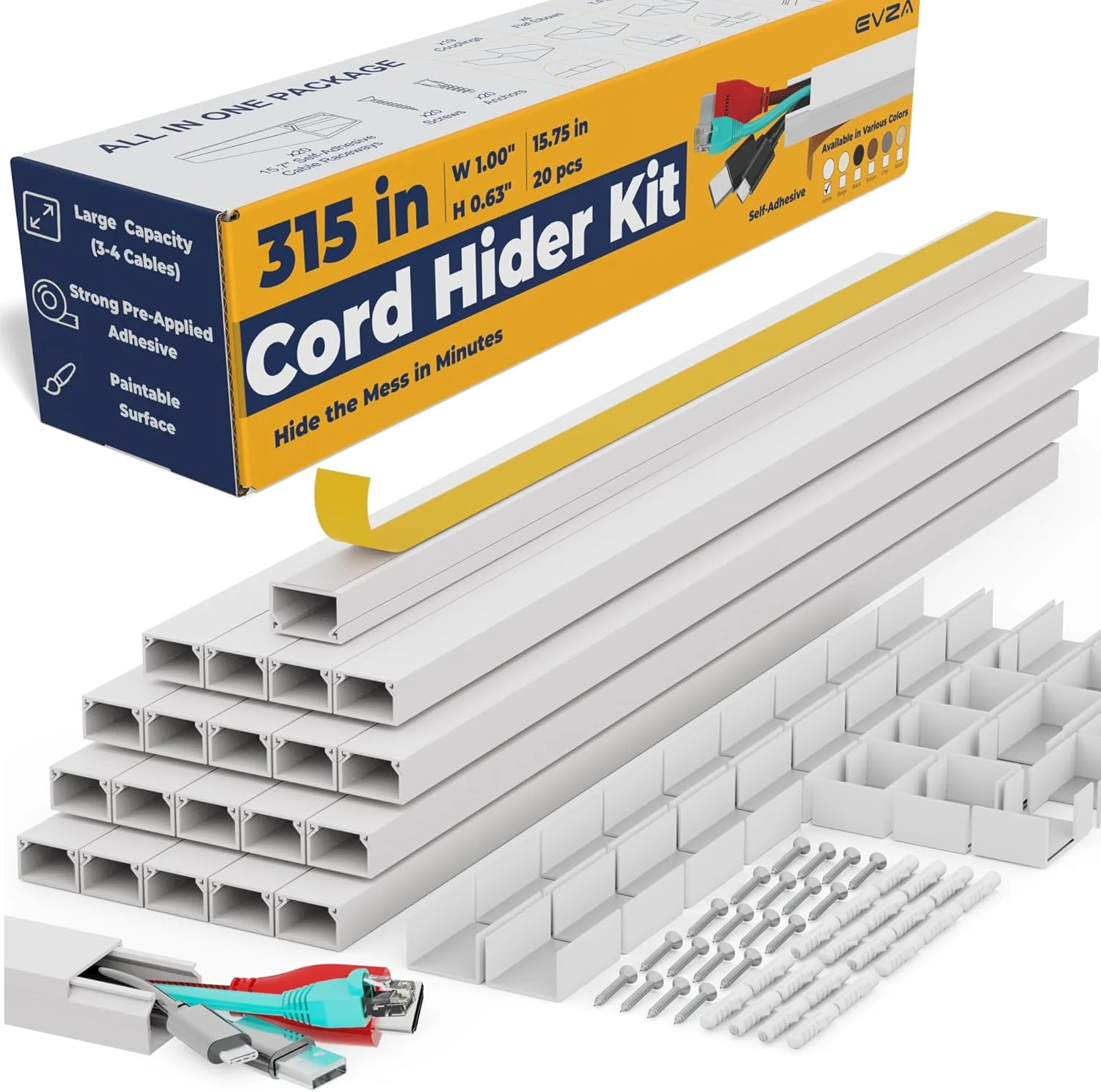 EVZA cord hider kit (315 in, paintable white cable raceway)