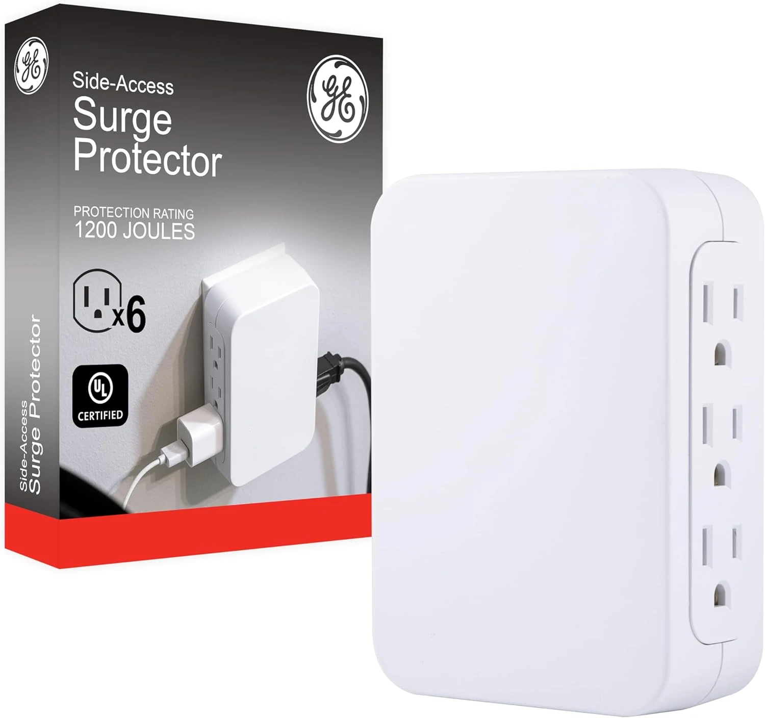 GE Pro 6-Outlet Extender, Surge Protector, Side Access, Wall Tap Adapter (10353)
