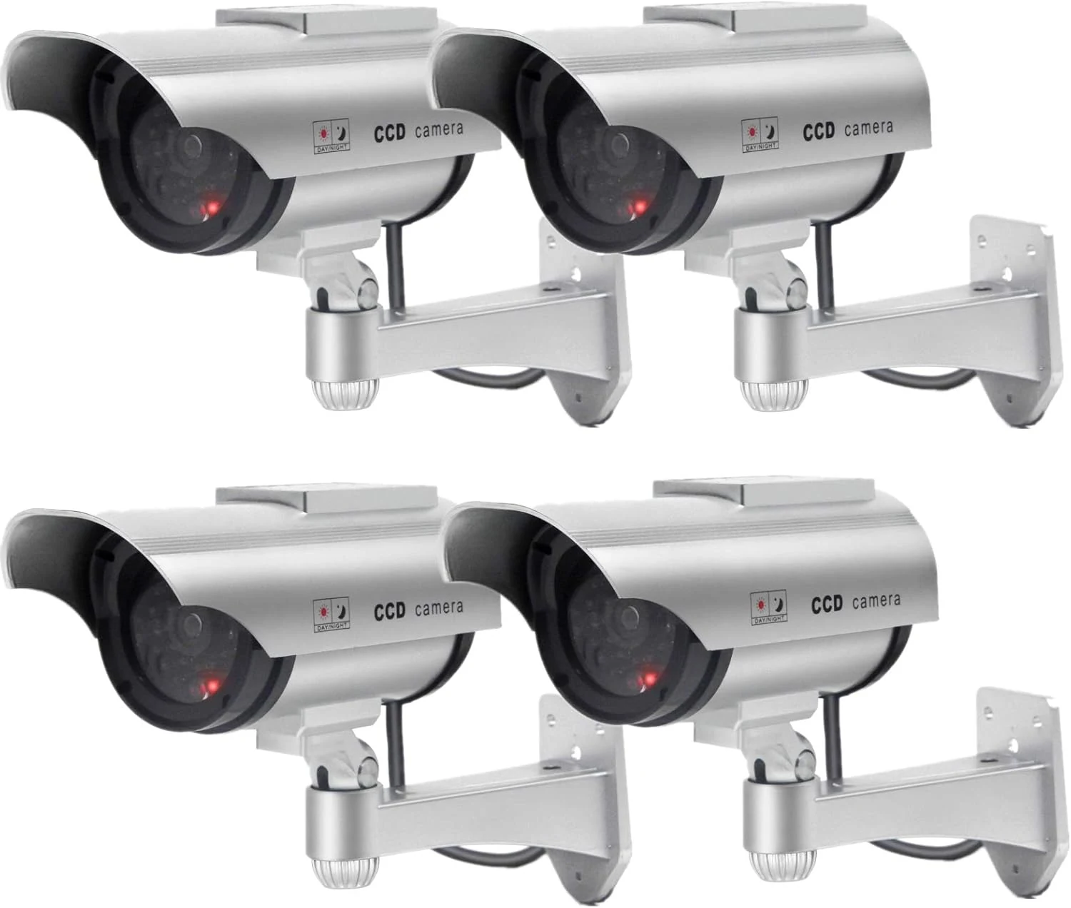 F FINDERS&CO Solar Powered Dummy Security Camera, Bullet Fake Surveillance System (4-Pack)