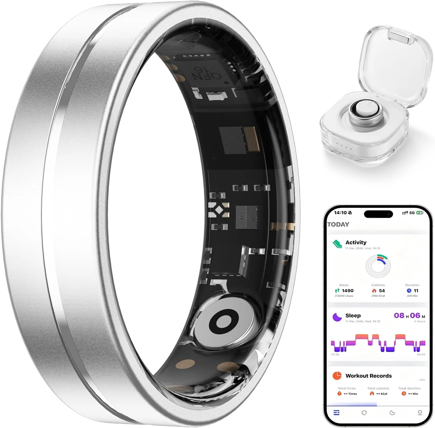 Asteraty Smart Ring for Women Men, AI Health Fitness Tracker with Sleep, Heart Rate, Blood Oxygen, HRV, Stress, Gesture Photo, IP68 Waterproof, No Subscription (Matte Sliver)