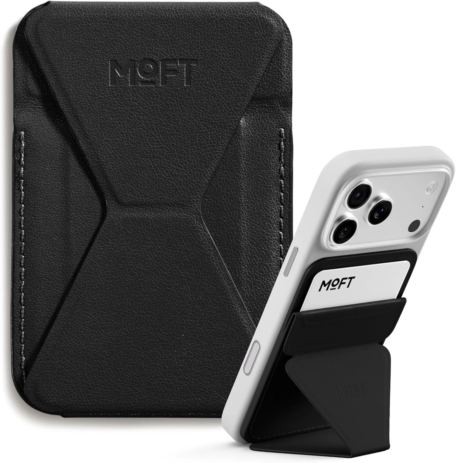 MOFT Magnetic Wallet Stand Compatible with iPhone 17/16/15/14/13/12 Series, Angle Adjustment & Magsafe Compatible MOVAS Phone Stand (Jet Black)
