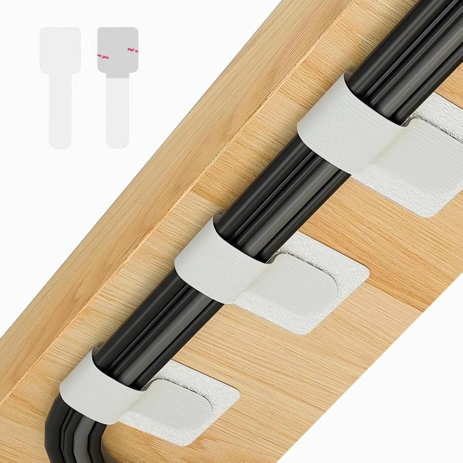Abnii 50 PCS Hook and Loop Cable Ties, Under Desk Cable Management, Self Adhesive Cable Clips Straps, Sticky-Back Cord Organizer, White