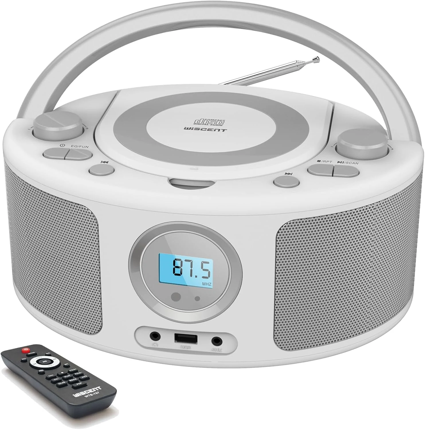 WIITHINK Portable CD Player Boombox with Bluetooth, FM Radio, Remote Control, USB Port and AUX Headphone Jack