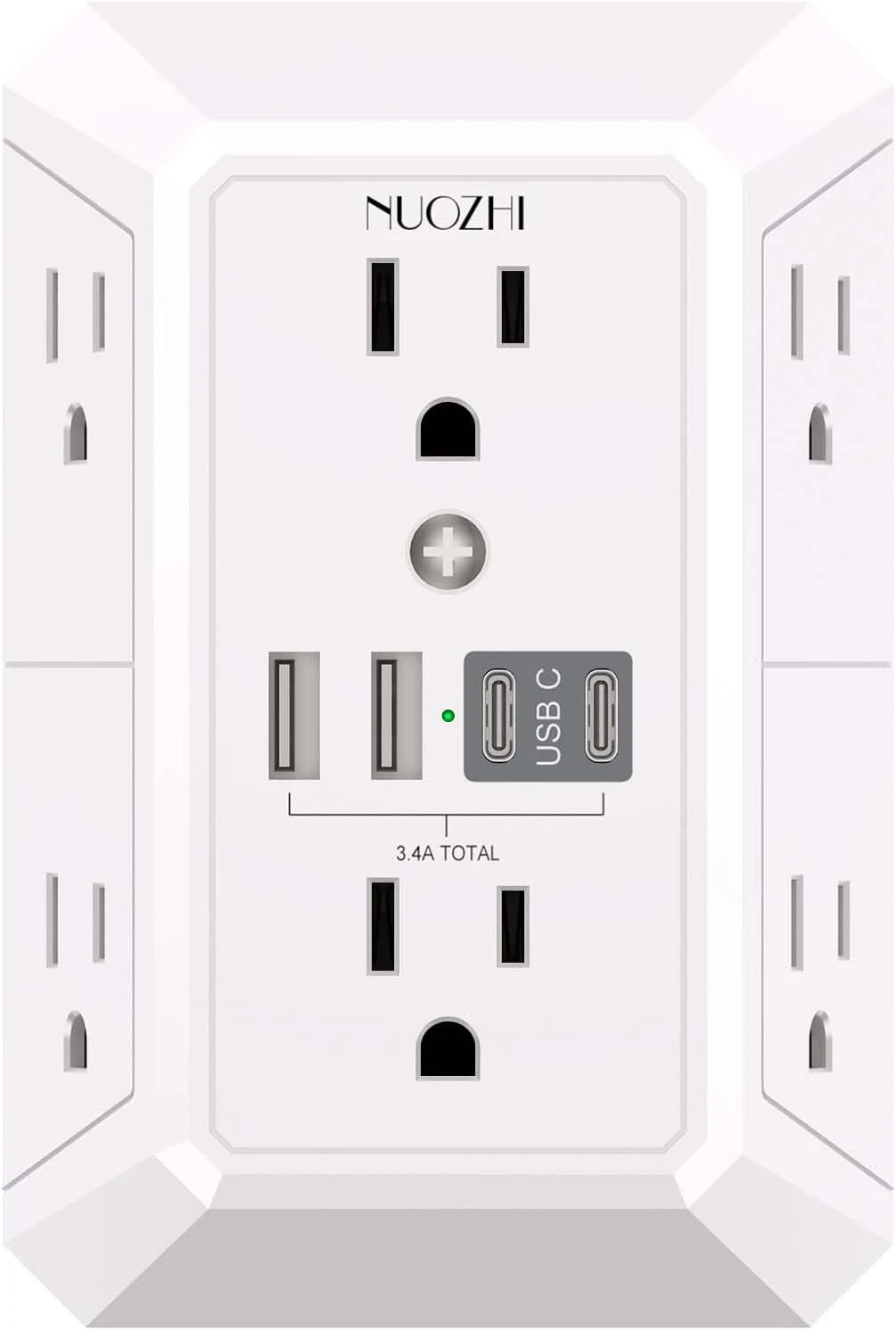 NUOZHI outlet extender surge protector - 6 outlets with 4 USB ports (2 USB-C)