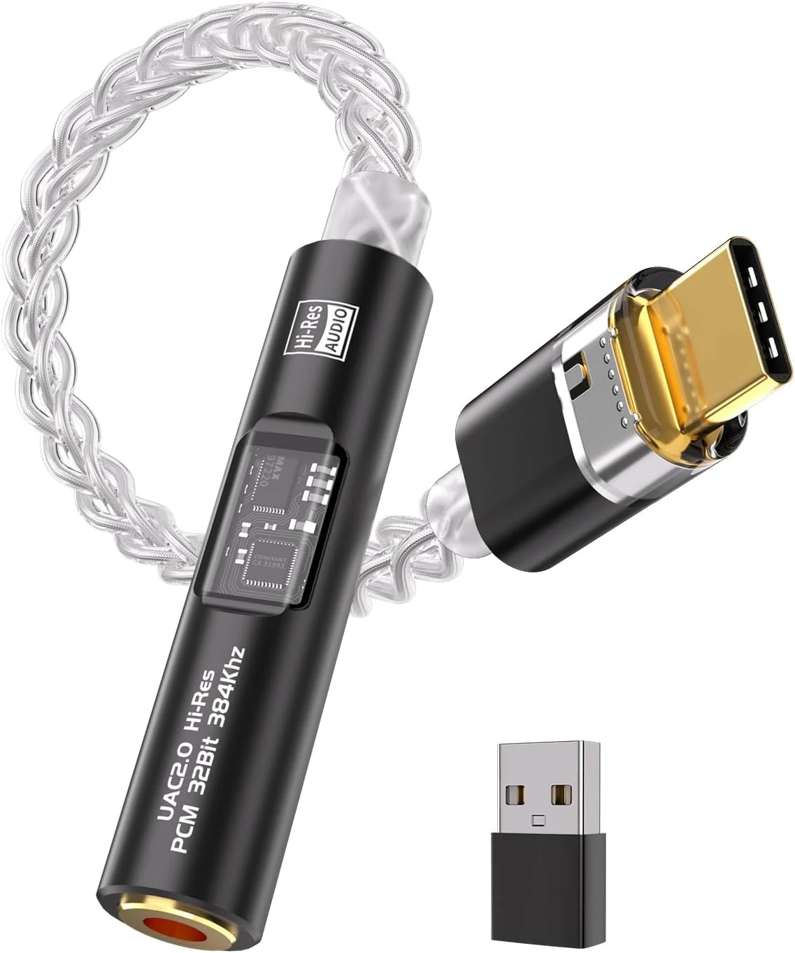 USB C to 3.5mm Audio Adapter with Dual Chip CX31993 MAX97220 DAC & HiFi Amplifier (BZINK)