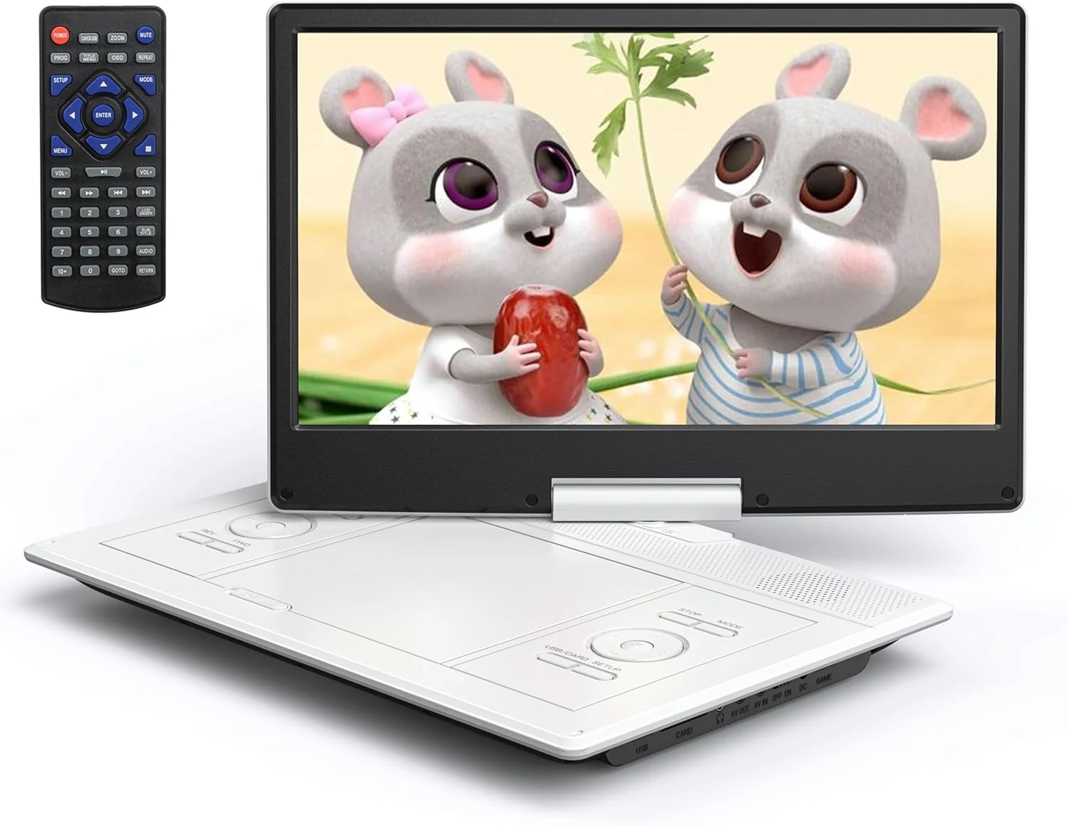 YOTON 16.9" Portable DVD Player, 4-6 Hours Rechargeable Built-in Battery, 14.1" HD Swivel Screen, Dual Stereo Speakers, USB/SD/AV/Audio/Gamepad Support -White [Not Support Blu-Ray]