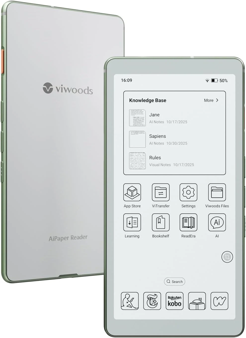 VIWOODS 6.13'' Carta1300 AiPaper Reader with 4G Connectivity, Ultra-Thin & Light E Ink eReader Device, AI Integrated, 300PPI, Adjustable Front Light, 128GB Storage