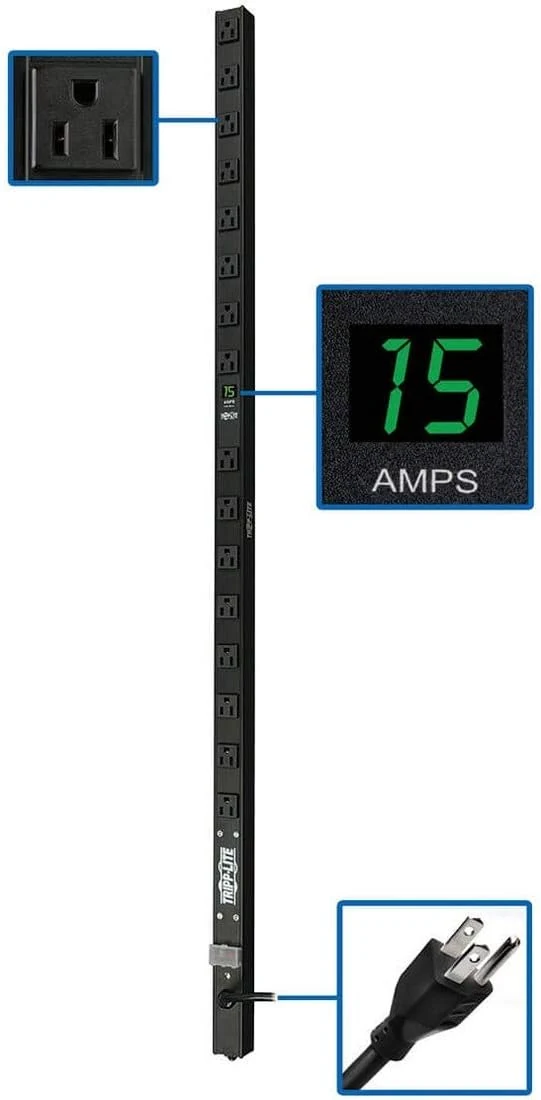 Tripp Lite Metered PDU, 15A, 16 Outlets (5-15R), 120V, 5-15P, 15 ft. Cord, 0U Vertical Rack-Mount Power (PDUMV15)
