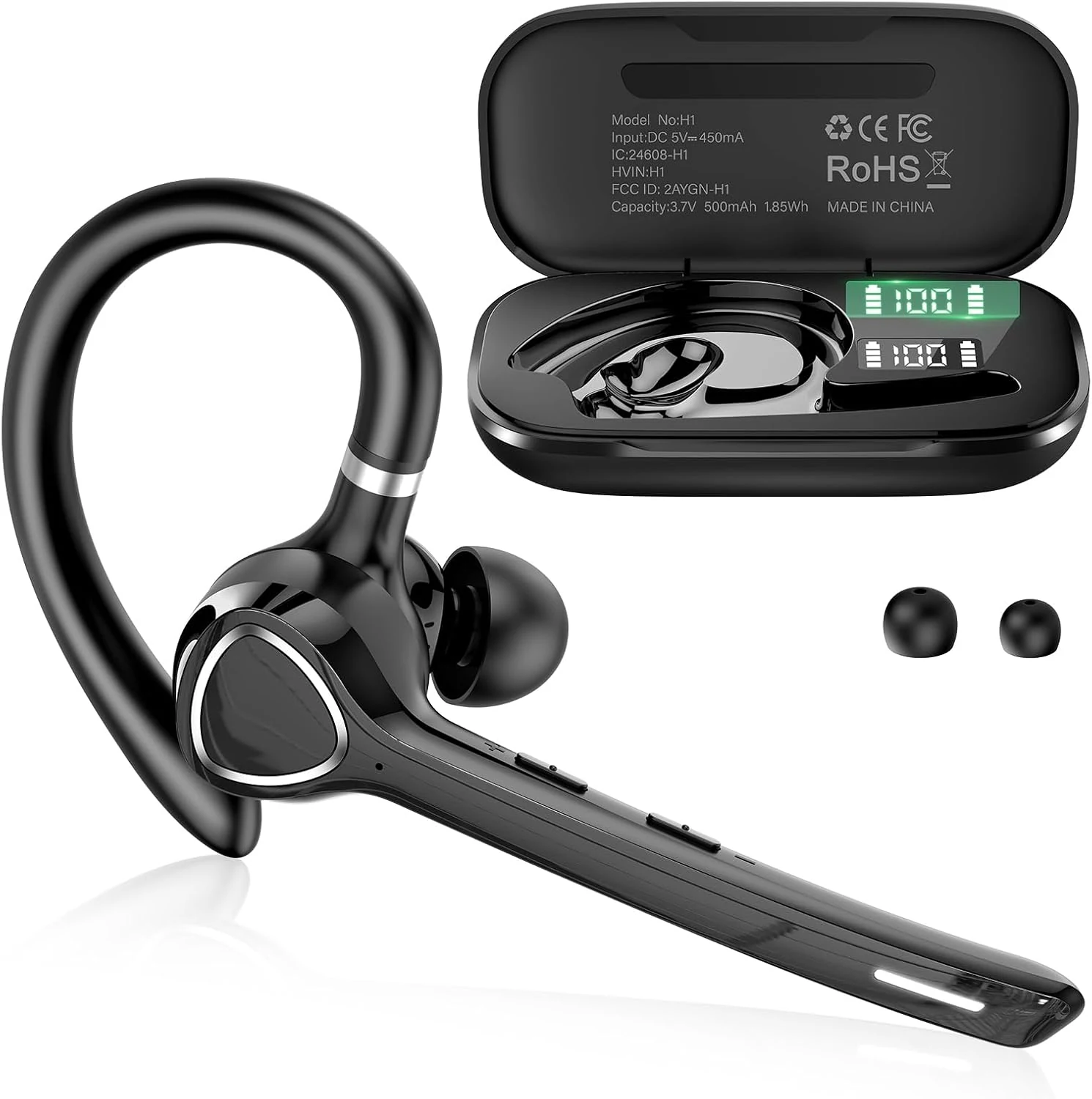 Bluetooth Headset with APTX HD Audio, Wireless Hands-Free Earpiece with CVC 8.0/ENC Dual Mic, Mute Button & Dual Device Connection