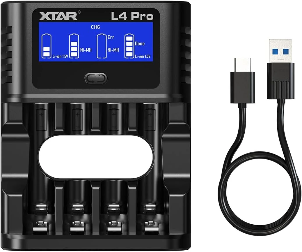 XTAR L4 Pro Battery Charger for AA AAA, LCD Display, 4-Slot Independent Charging