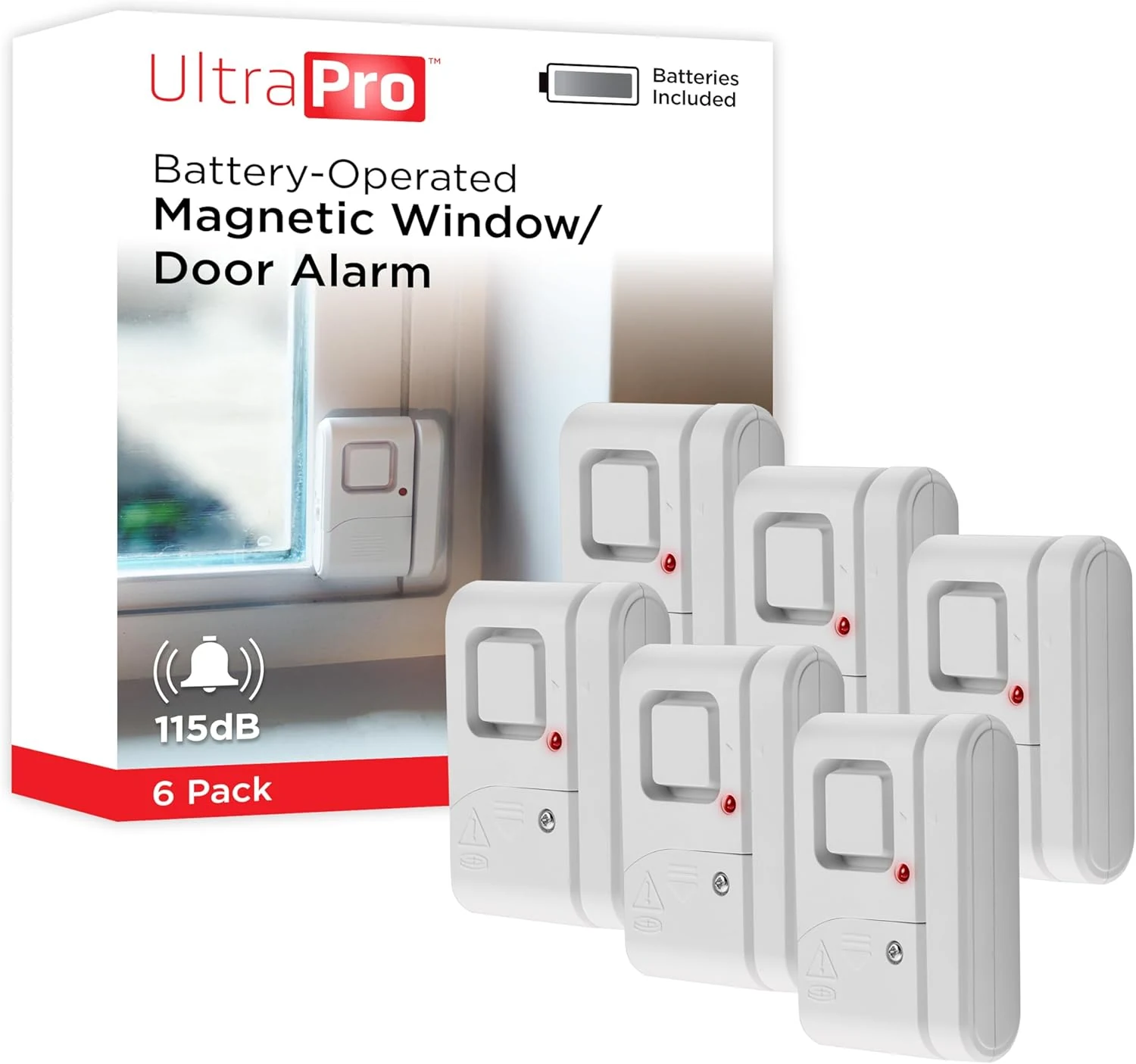 UltraPro Personal Security Window and Door Alarm, 6 Pack, DIY Protection, Burglar Alert, Wireless Chime/Alarm