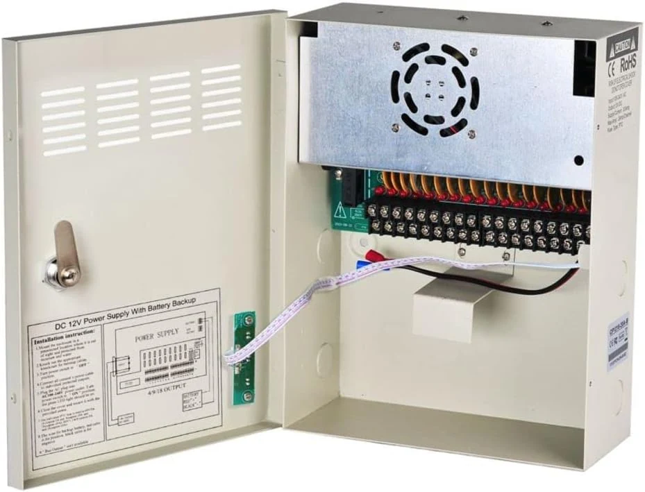 EVERSECU 18 Channel 12V 20Amp DC Metal Boxed Cabinet Regulated UPS Power Supply Unit with Backup Battery Link