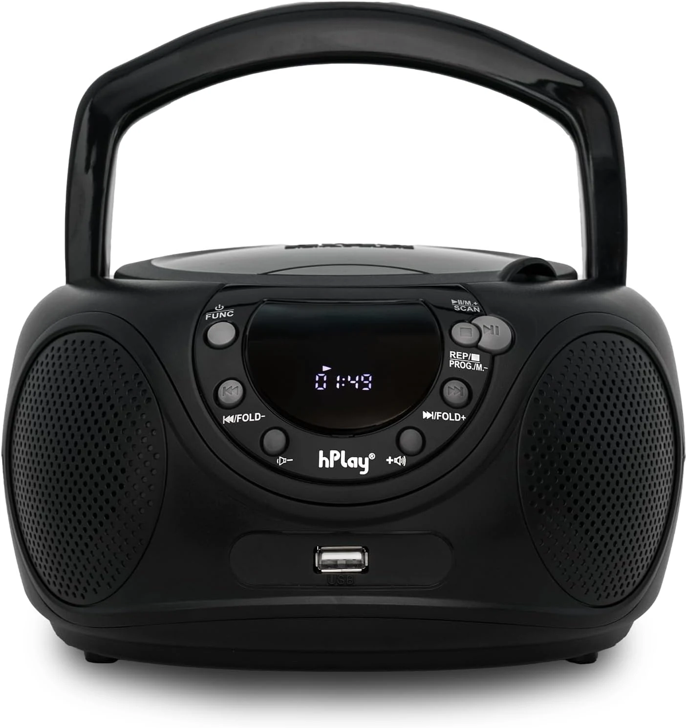 hPlay Portable CD Player Boombox, CD, CDR and MP3-CD, Digital FM Tuning Radio, Bluetooth, USB and Aux Line-in, Headphone Jack & Foldable Handle (Black)