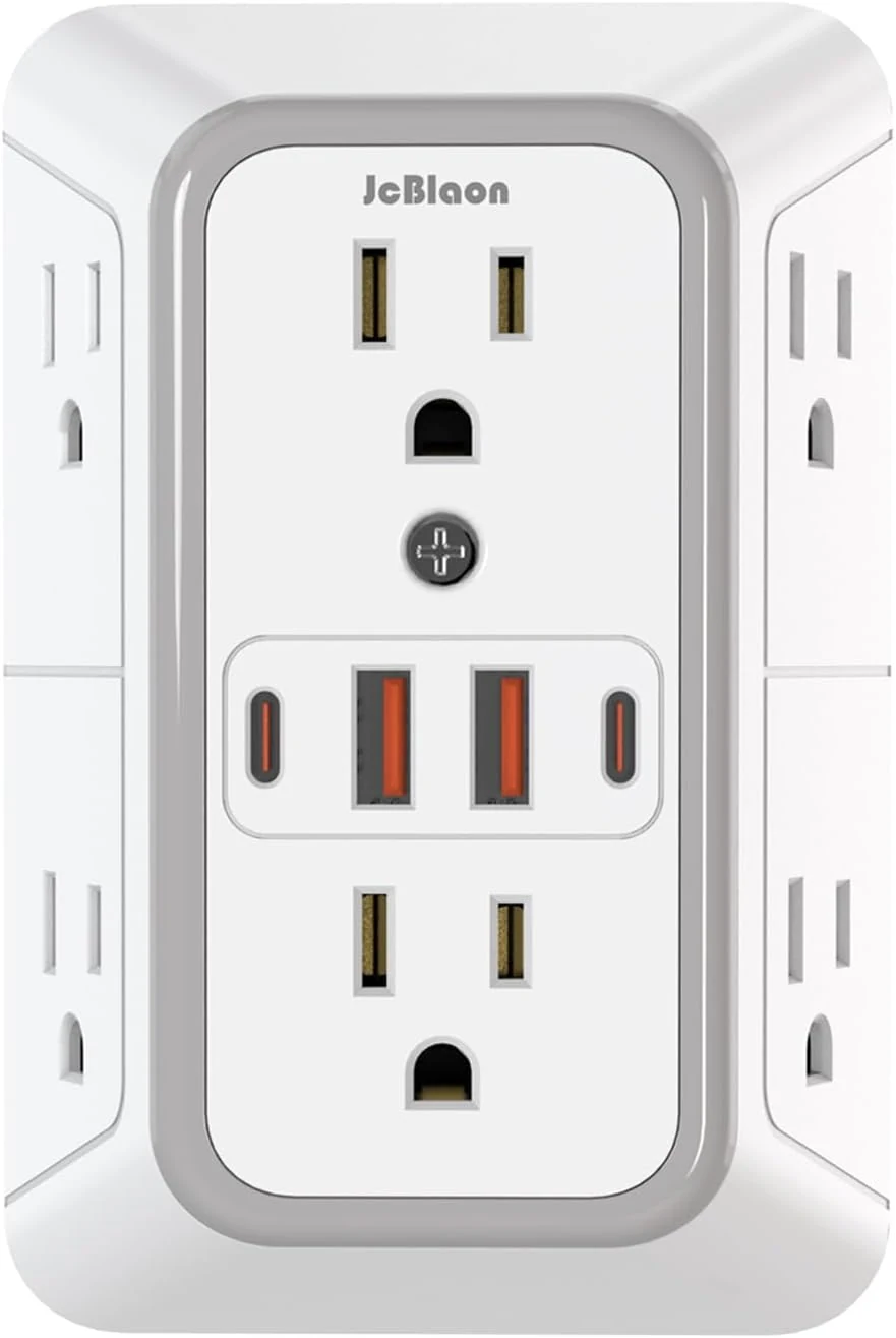 JcBlaon Outlet Extender Surge Protector - 6 Outlet Splitter with 4 USB Ports (2 USB C)