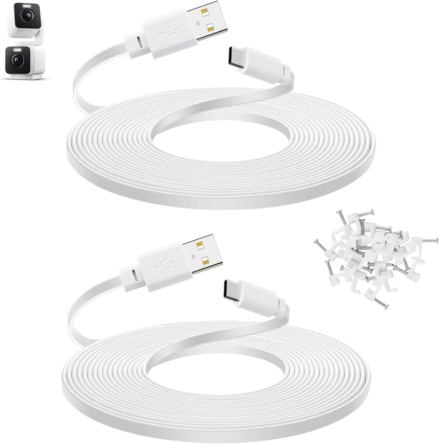 2-Pack 30 ft Cable for WYZE Duo Cam Pan Camera, Long Flat Power Extension Cord, White