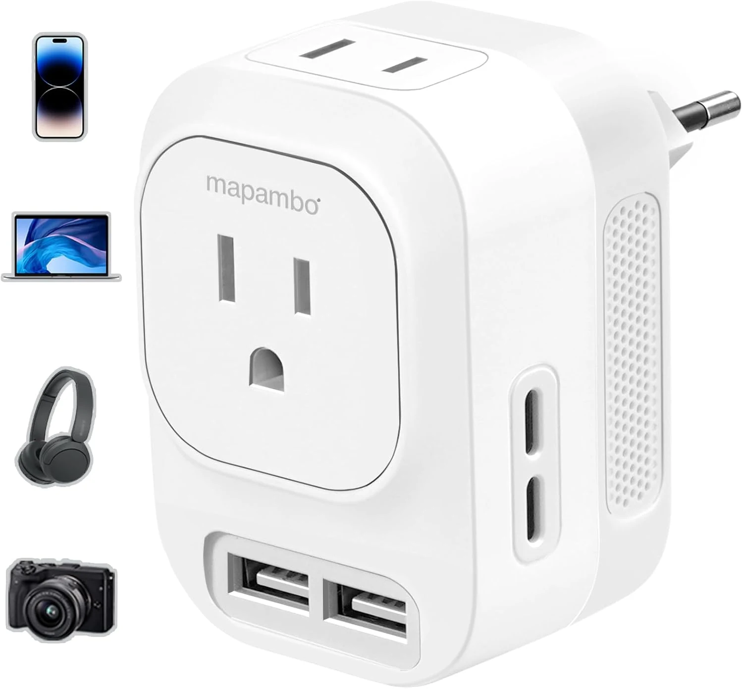 Voltage Converter US to Europe with 2 USB A & 2 USB C Ports Fast Charging, 220V to 110V Power Converter for European Travel International Universal Travel Adapter for Italy Spain Germany France